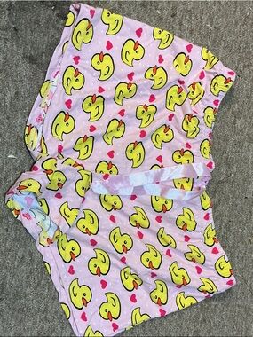 Cute Yellow Duck Print Pink Sleep Shorts women’s